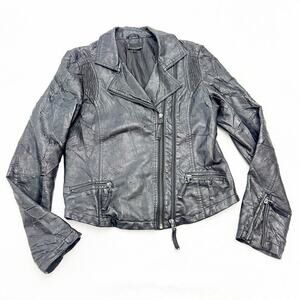 Jeans by Buffalo Black Faux Leather Motorcycle Zippered Jacket Size Small